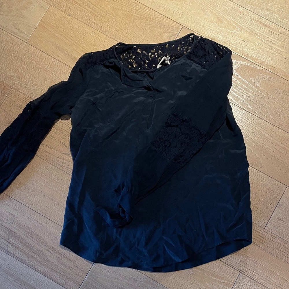 Rebecca Taylor Navy Voile and Lace Women's Top | Size 6